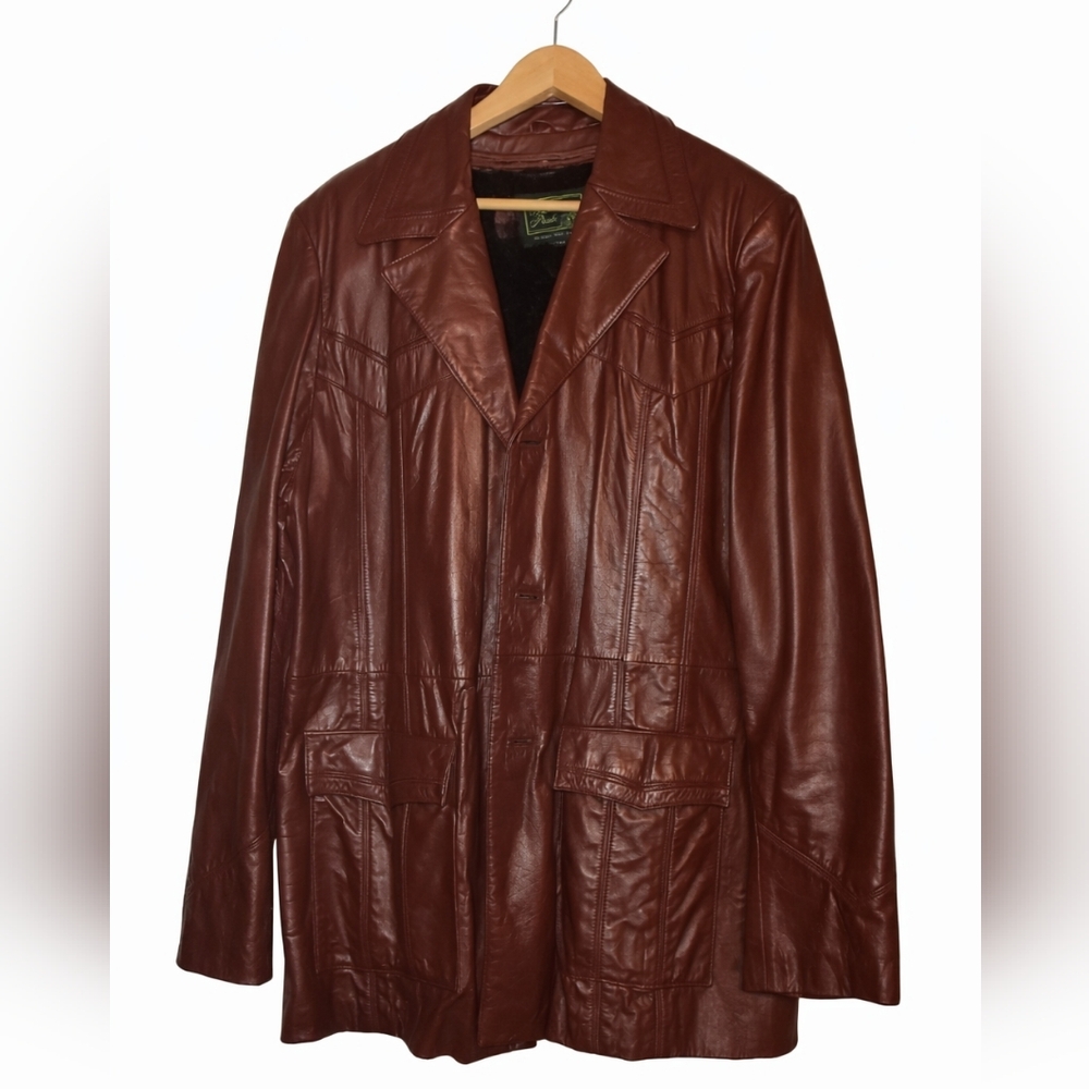 1970s Harbour Park Black Leather Jacket Size 46T Womens Wine Color